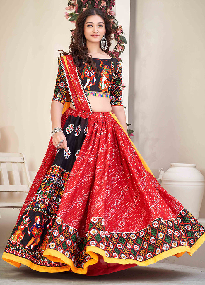 3 Pc Multi Cotton Semi Stitched Lehenga Set