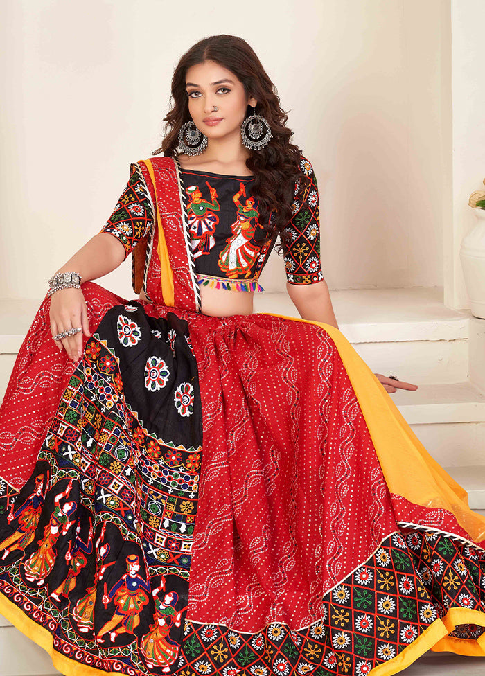 3 Pc Multi Cotton Semi Stitched Lehenga Set