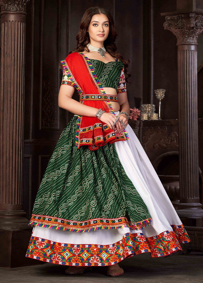 3 Pc Green Silk Semi Stitched Lehenga Set