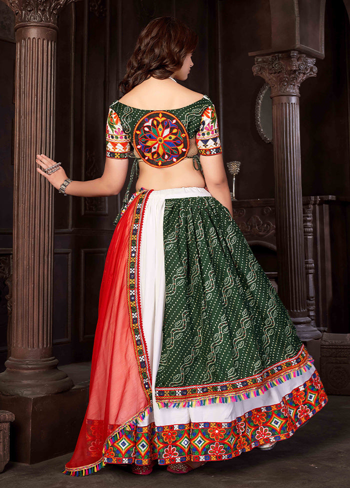 3 Pc Green Silk Semi Stitched Lehenga Set