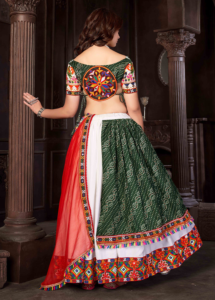 3 Pc White Cotton Semi Stitched Lehenga Set