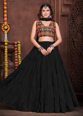 3 Pc Black Semi Stitched Lehenga Set