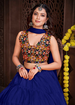 3 Pc Blue Semi Stitched Lehenga Set