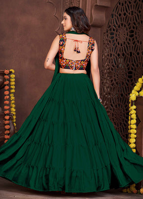 3 Pc Green Semi Stitched Lehenga Set