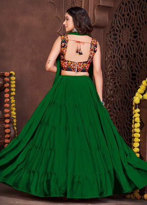 3 Pc Light Green Semi Stitched Lehenga Set