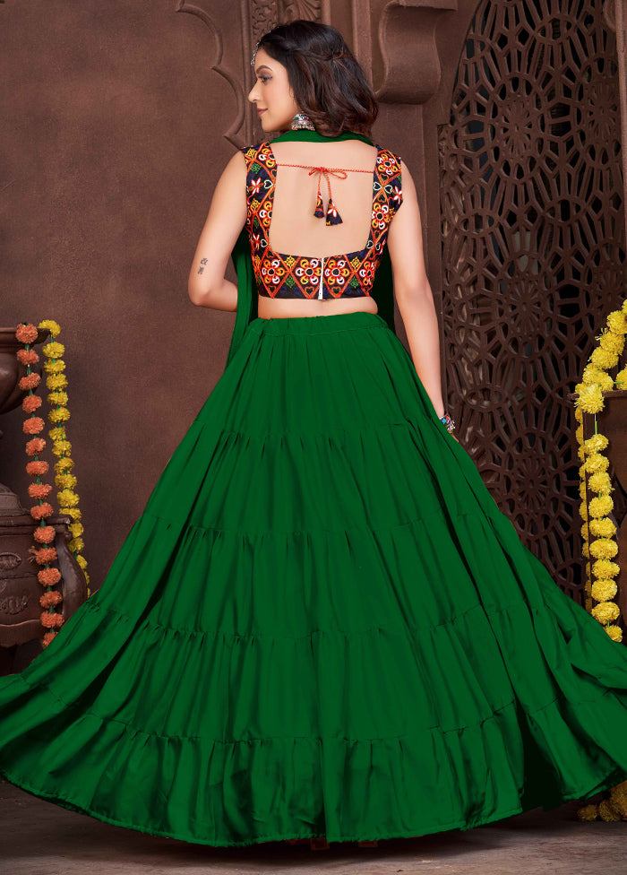 3 Pc Light Green Silk Semi Stitched Lehenga Set