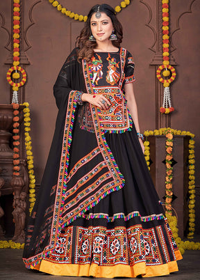 3 Pc Black Rayon Semi Stitched Lehenga Set