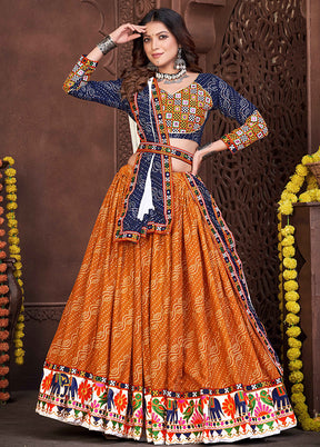 3 Pc Mustard Cotton Semi Stitched Lehenga Set