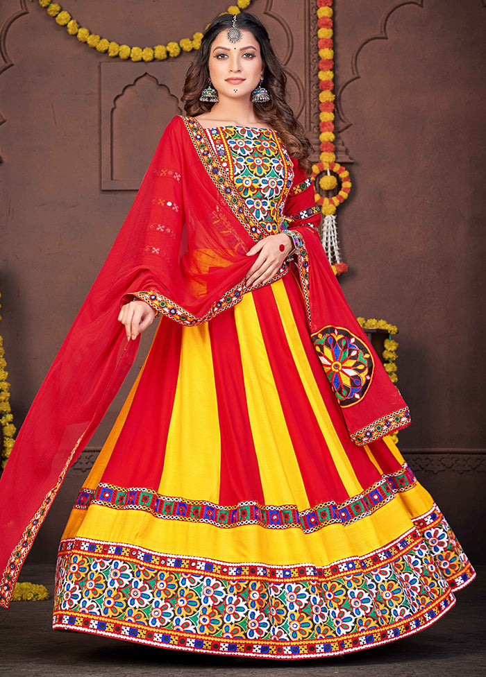 3 Pc Multi Rayon Semi Stitched Lehenga Set