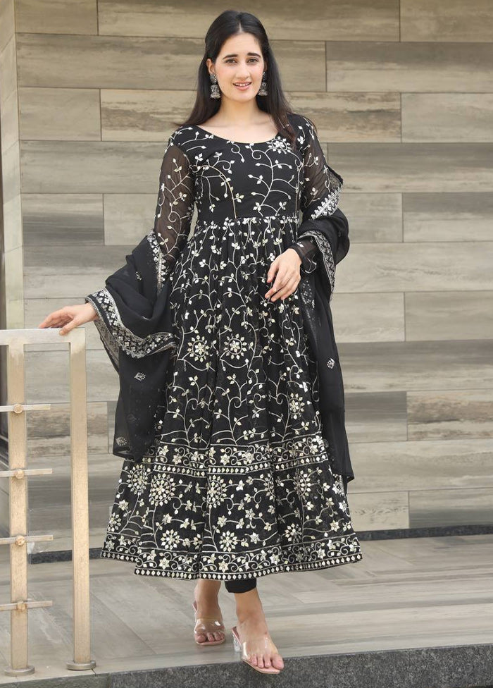 3 Pc Black Readymade Georgette Suit Set