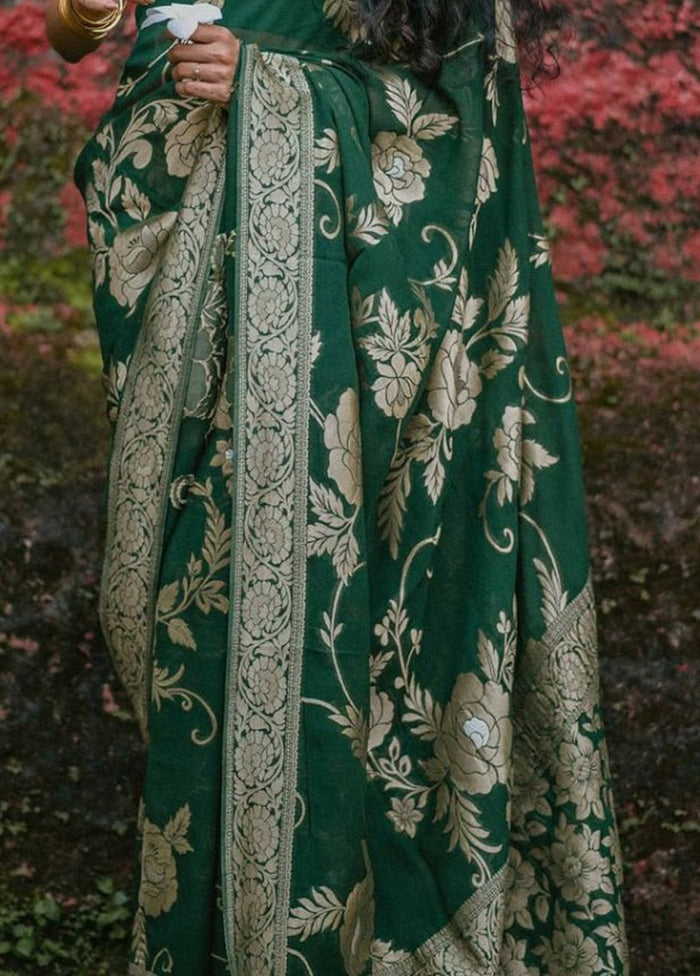 Dark Green Banarasi Silk Saree With Blouse Piece