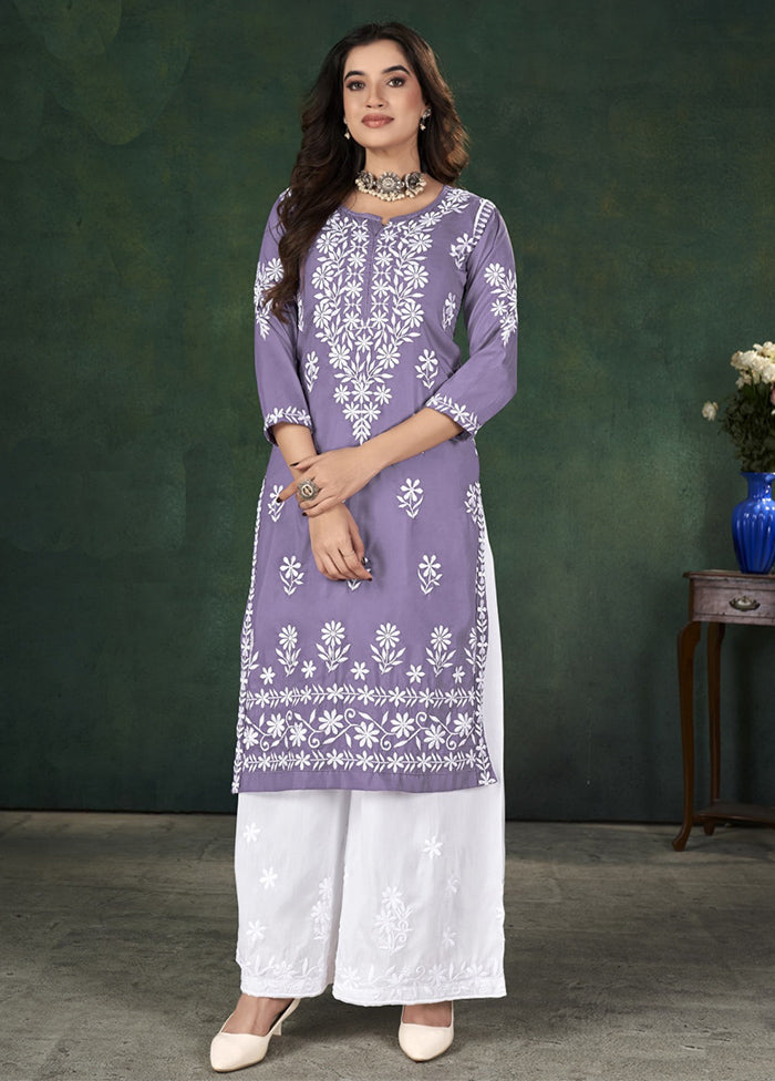 2 Pc Lavender Readymade Silk Kurti Set