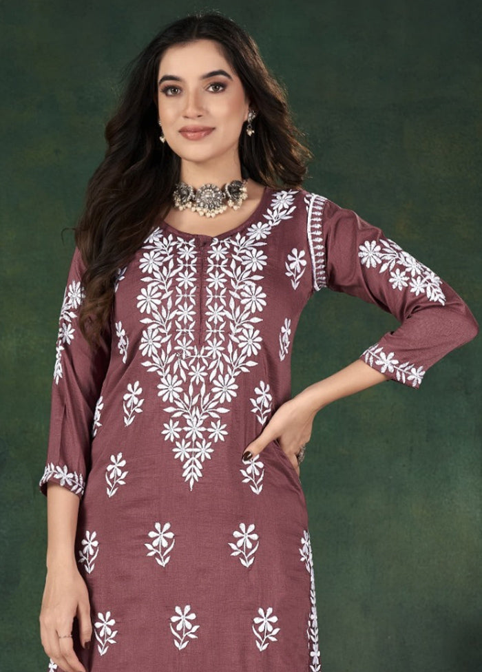 2 Pc Mauve Readymade Silk Kurti Set