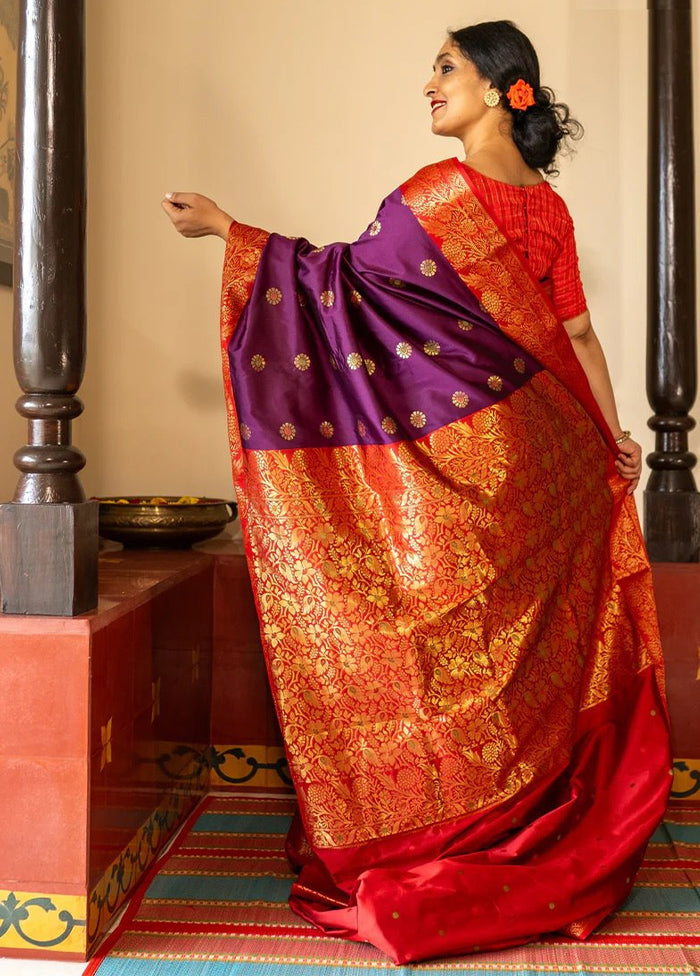 Purple Banarasi Silk Saree With Blouse Piece