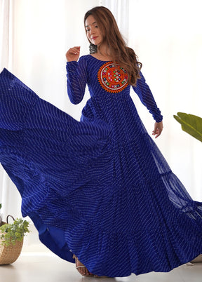 Navy Blue Readymade Pure Georgette Indian Dress