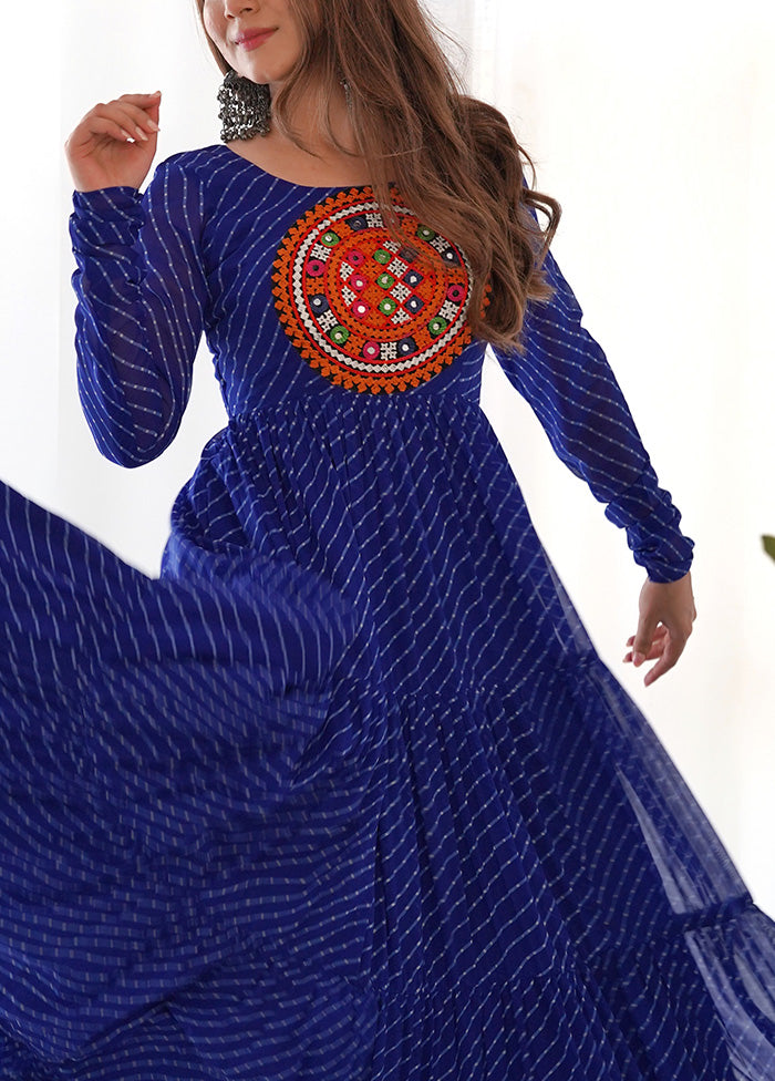 Navy Blue Readymade Pure Georgette Indian Dress