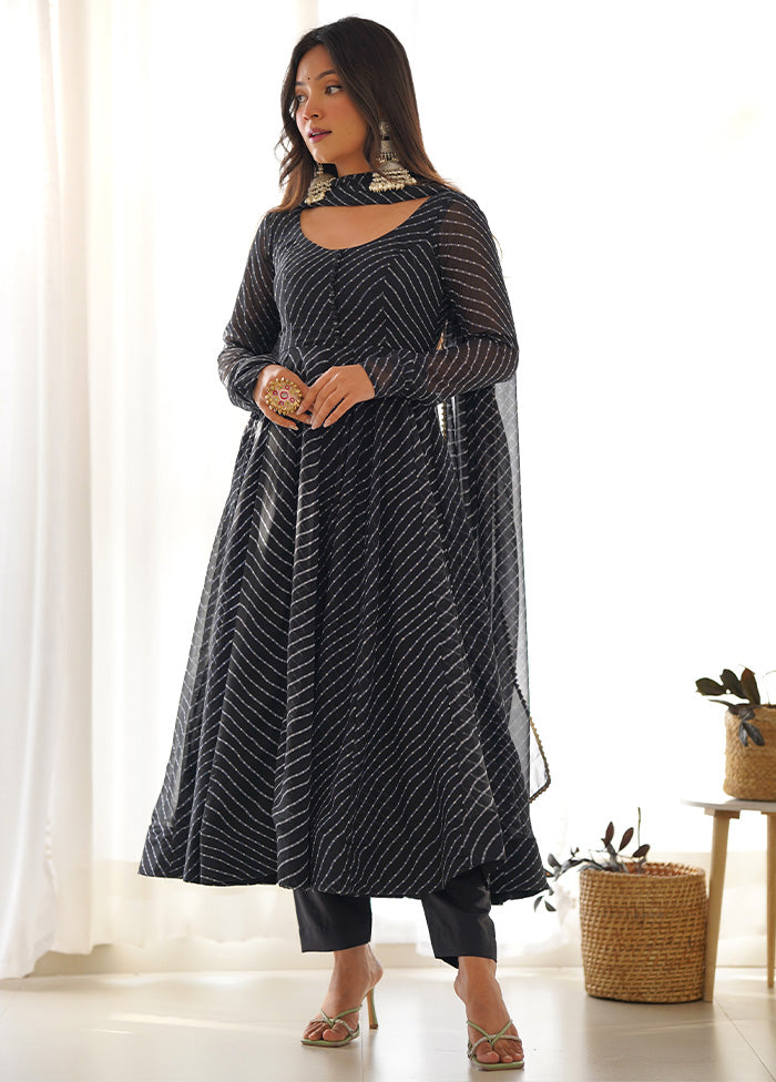 3 Pc Black Pure Readymade Georgette Suit Set