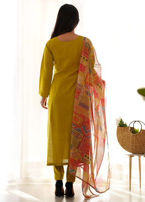 3 Pc Mustard Pure Readymade Viscose Suit Set