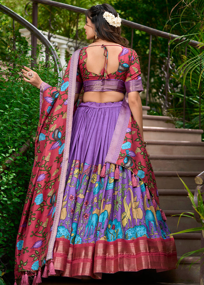 3 Pc Multicolor Silk Semi Stitched Lehenga Set