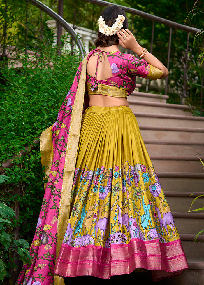 3 Pc Multicolor Silk Semi Stitched Lehenga Set