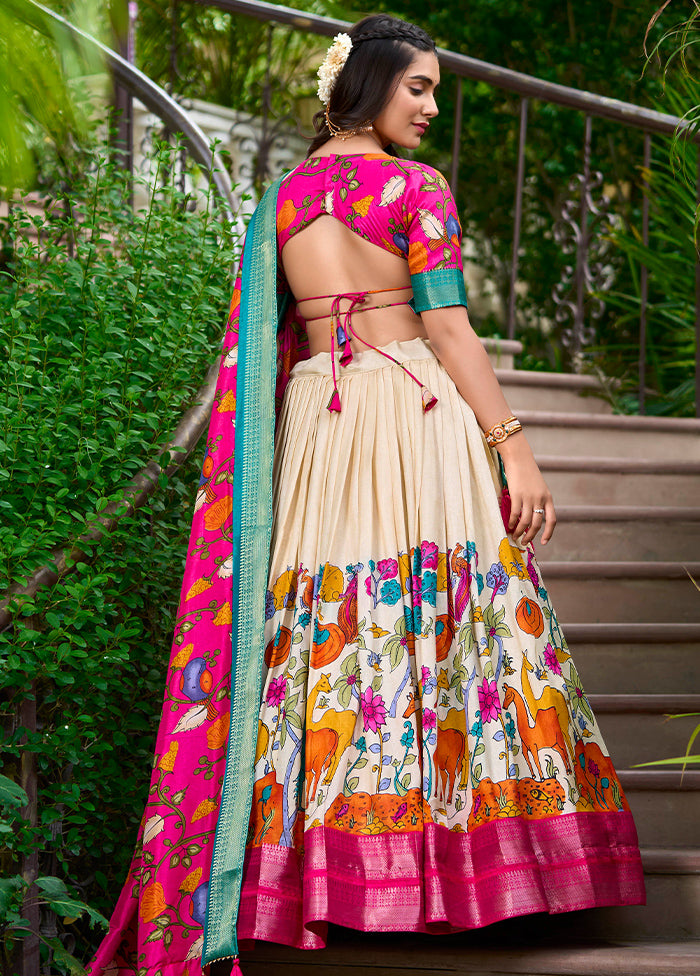 3 Pc Multicolor Silk Semi Stitched Lehenga Set