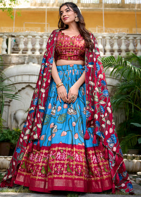 3 Pc Multicolor Silk Semi Stitched Lehenga Set