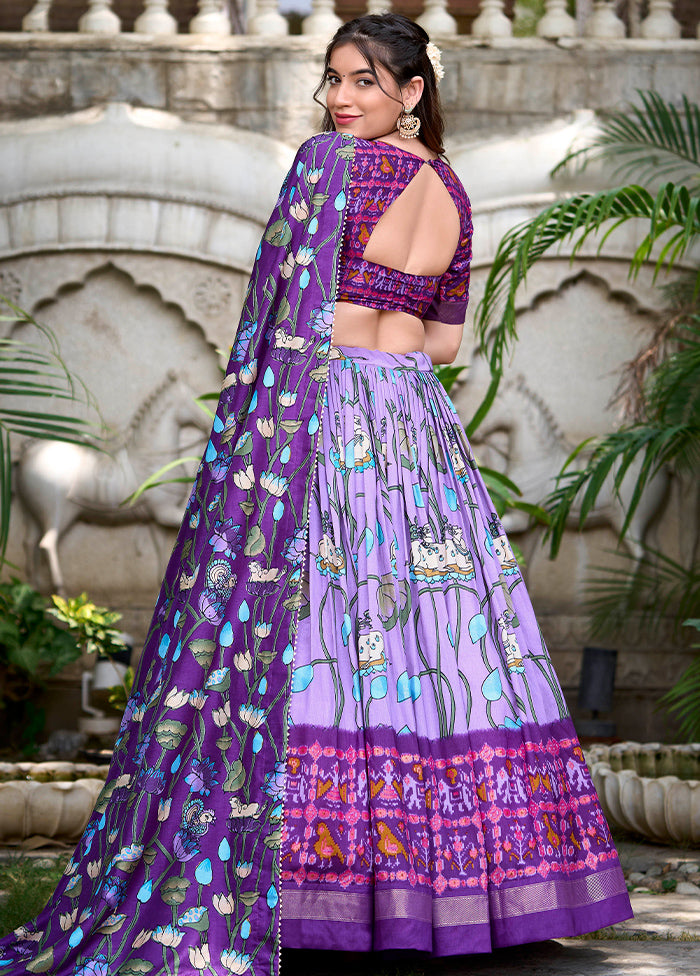 3 Pc Purple Silk Semi Stitched Lehenga Set