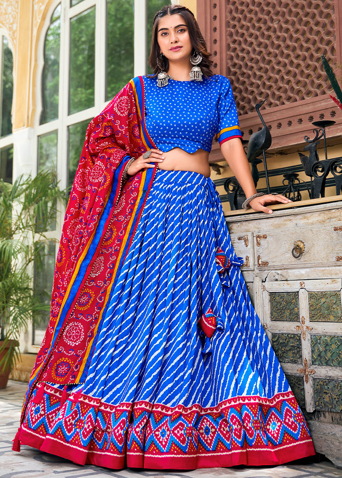 3 Pc Multicolor Silk Semi Stitched Lehenga Set