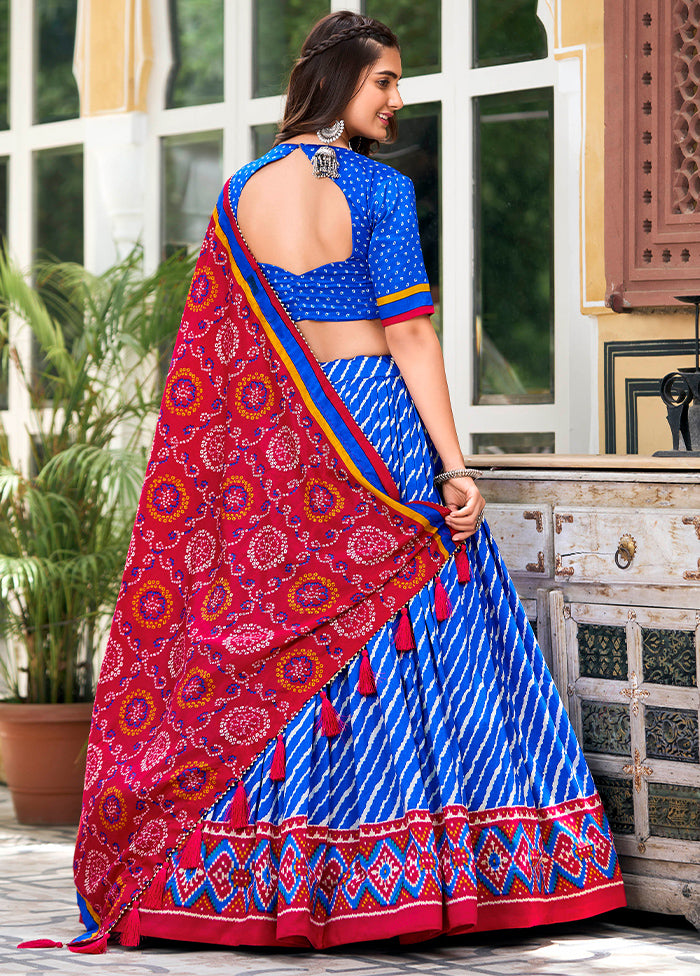 3 Pc Blue Silk Semi Stitched Lehenga Set