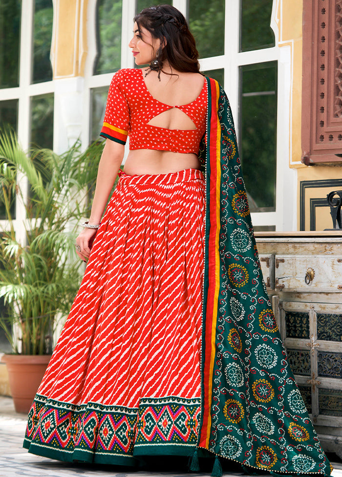 3 Pc Multicolor Silk Semi Stitched Lehenga Set