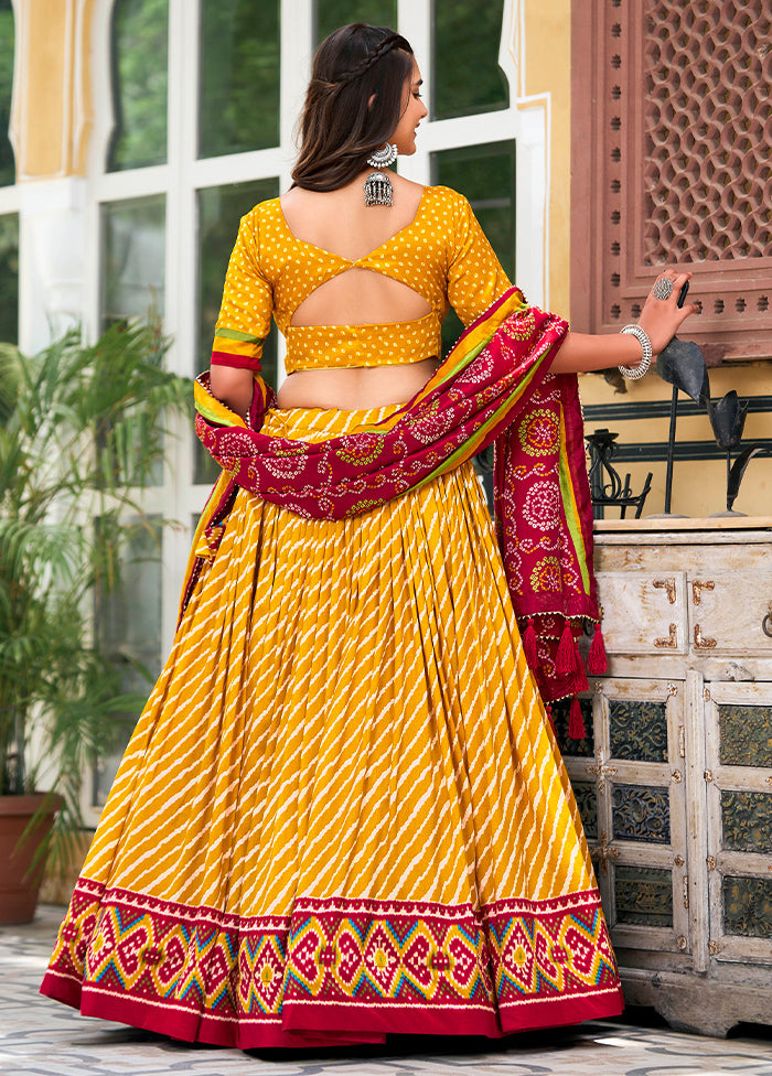 3 Pc Yellow Silk Semi Stitched Lehenga Set