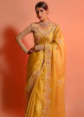 Yellow Organza Saree With Blouse Piece