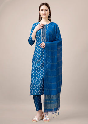 3 Pc Royal Blue Readymade Rayon Suit Set