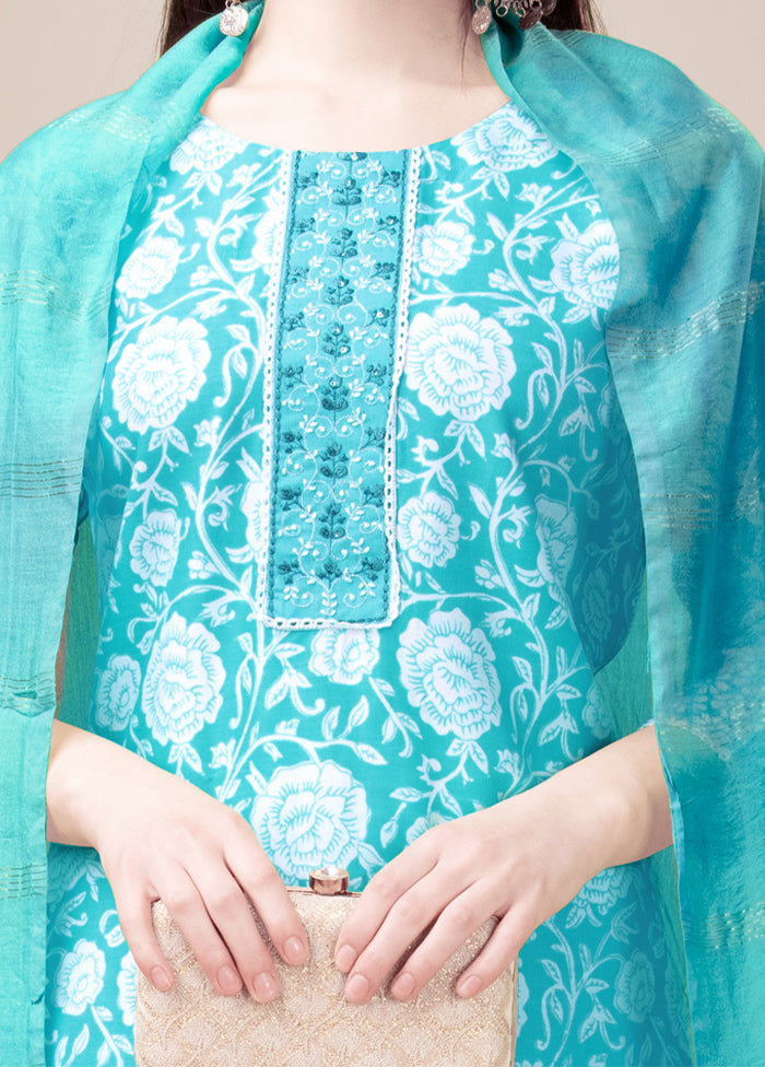 3 Pc Sky Blue Readymade Rayon Suit Set