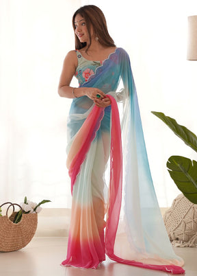 Multicolor Georgette Saree With Blouse Piece