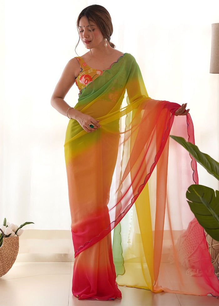 Multicolor Georgette Saree With Blouse Piece