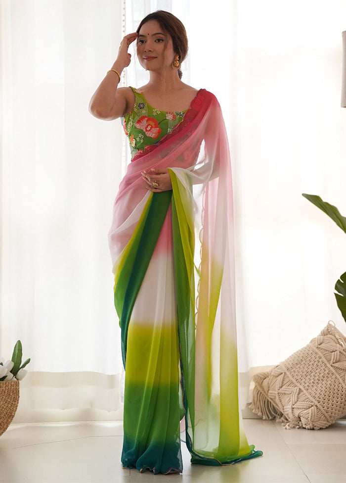 Multicolor Georgette Saree With Blouse Piece