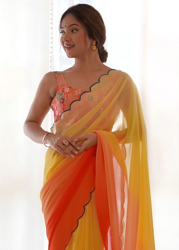 Multicolor Georgette Saree With Blouse Piece