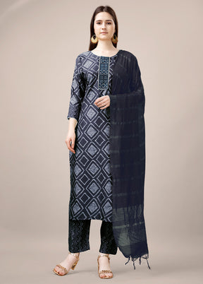 3 Pc Grey Readymade Rayon Suit Set