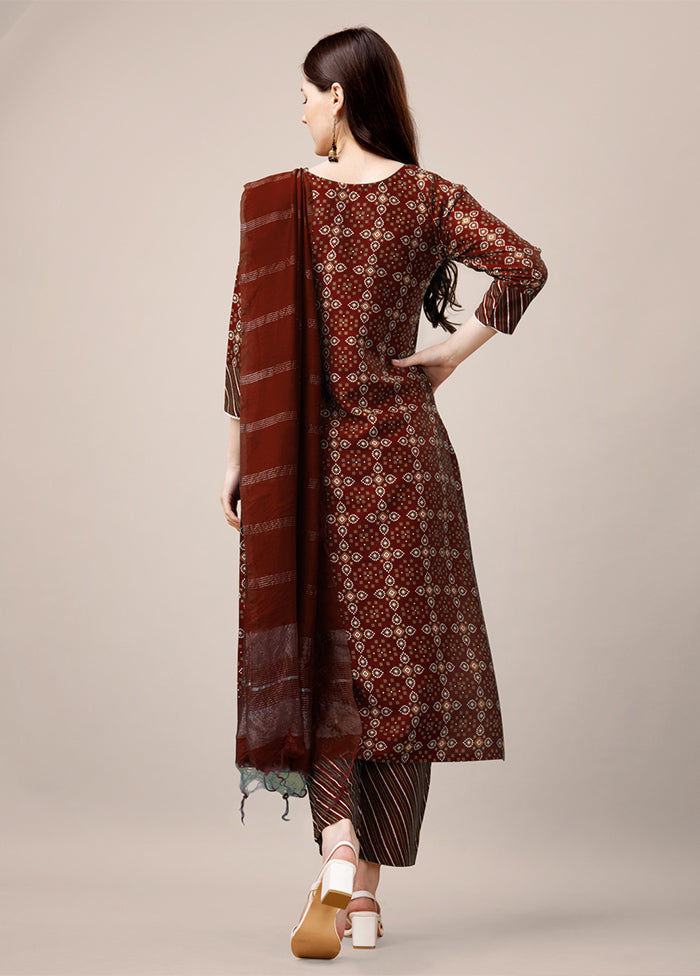 3 Pc Maroon Readymade Rayon Suit Set