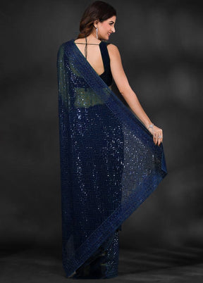 Navy Blue Georgette Saree With Blouse Piece