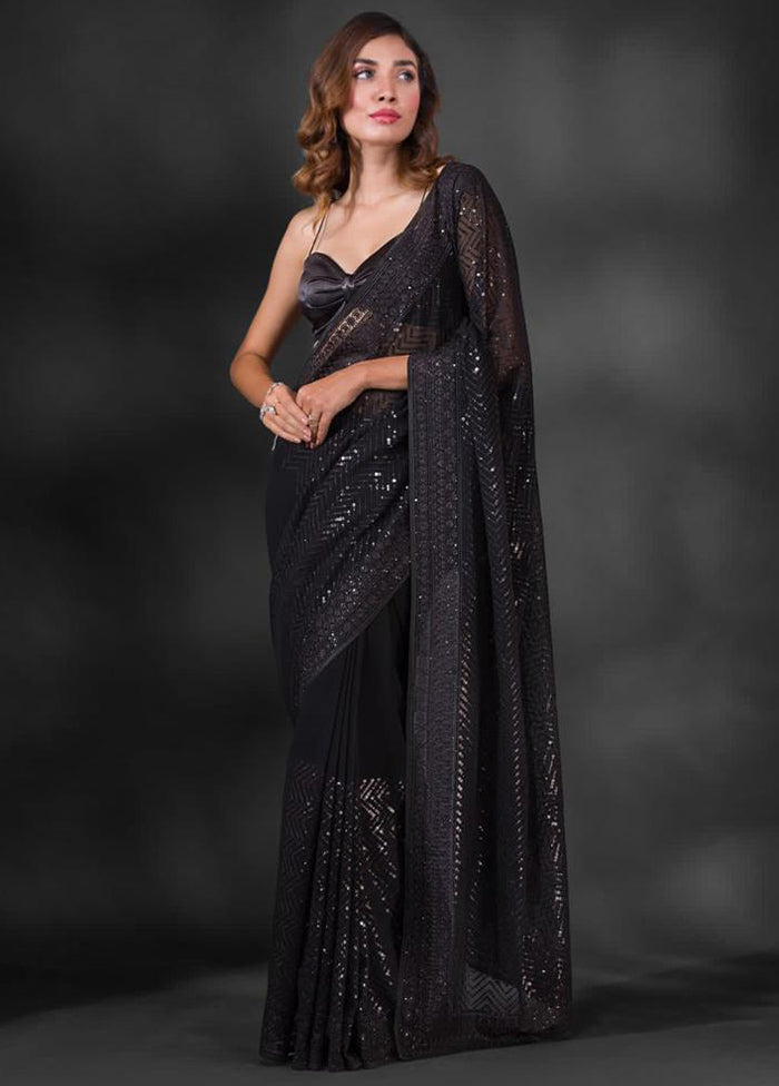 Black Georgette Saree With Blouse Piece