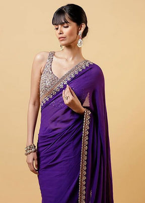 Purple Georgette Saree With Blouse Piece