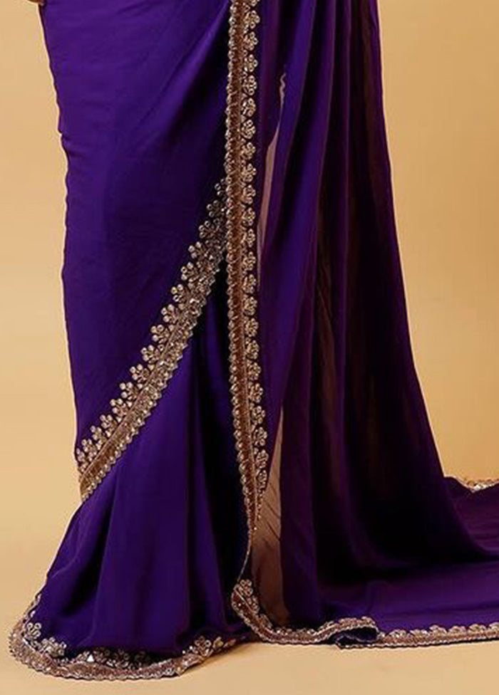 Purple Georgette Saree With Blouse Piece