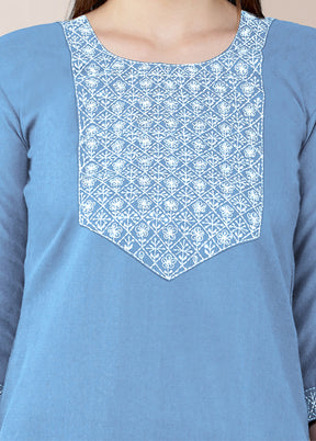 3 Pc Sky Blue Readymade Cotton Suit Set