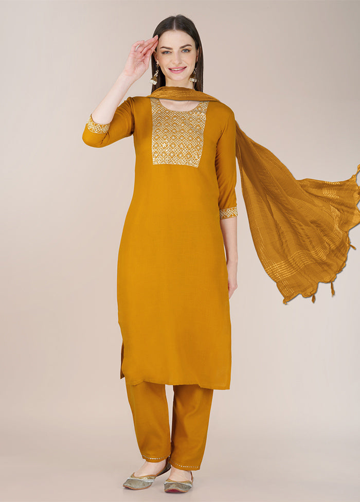 3 Pc Yellow Readymade Cotton Suit Set