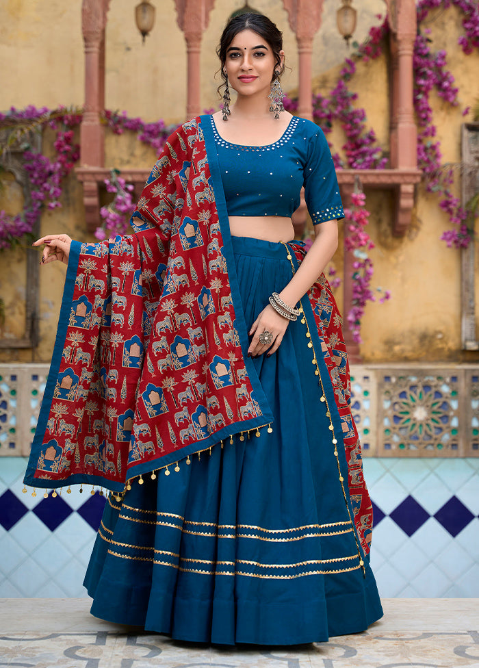 3 Pc Firoza Pure Cotton Semi Stitched Lehenga Set