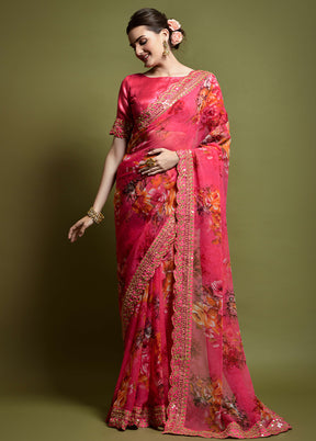 Pink Chiffon Silk Saree With Blouse Piece