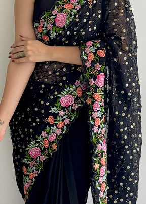 Black Georgette Saree With Blouse Piece