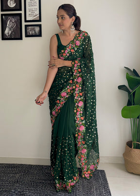 Dark Green Georgette Saree With Blouse Piece